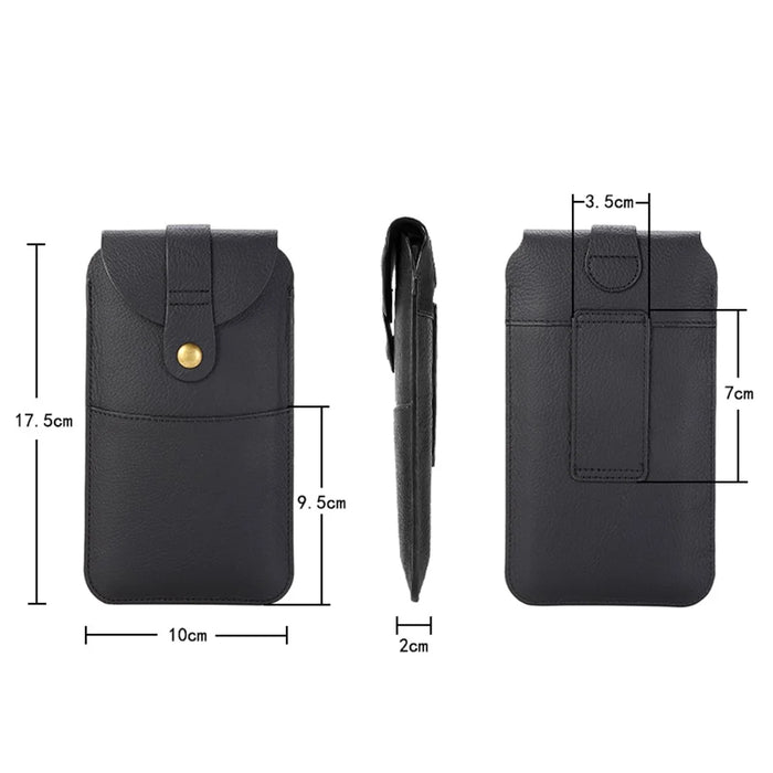 Top Layer Cowhide Leather Waist Pouch for 5.8 inches Smartphones [Simple Type 2] - Black - 3