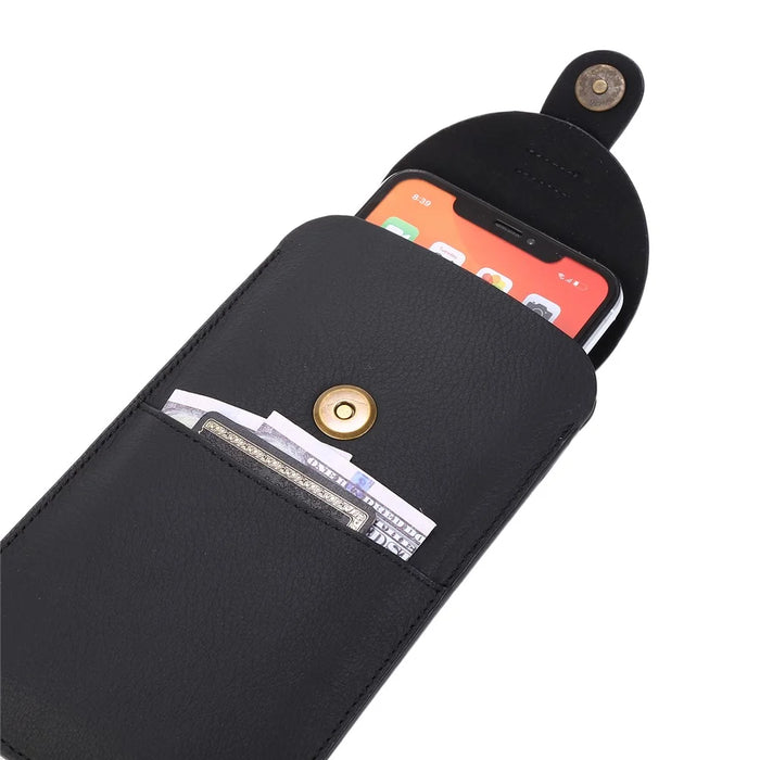 Top Layer Cowhide Leather Waist Pouch for 5.8 inches Smartphones [Simple Type 2] - Black - 4