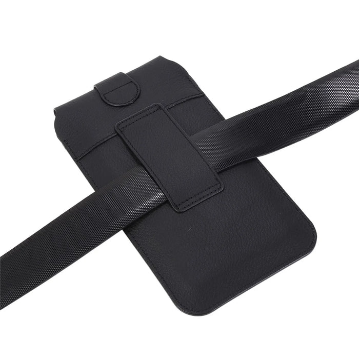 Top Layer Cowhide Leather Waist Pouch for 5.8 inches Smartphones [Simple Type 2] - Black - 5