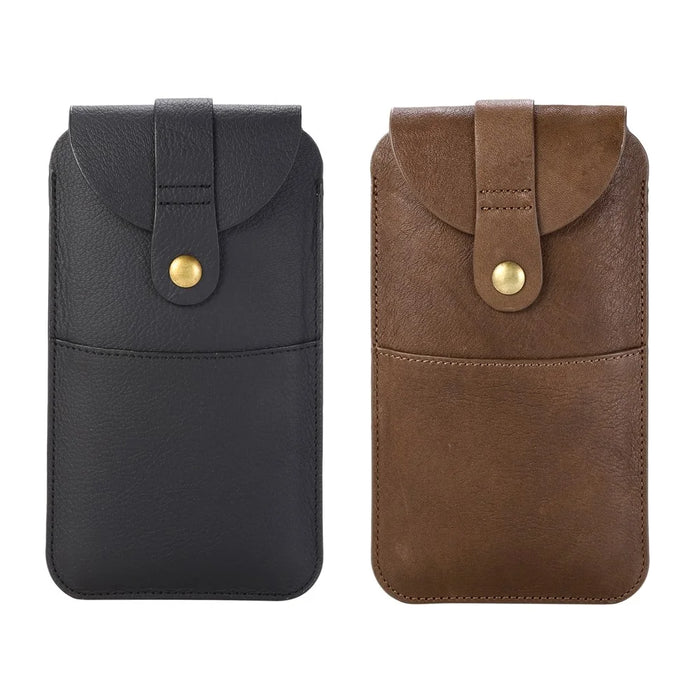 Top Layer Cowhide Leather Waist Pouch for 5.8 inches Smartphones [Simple Type 2] - Black - 7