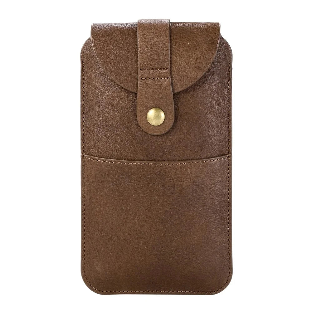 Top Layer Cowhide Leather Pouch Case for 6.5 inches Smartphone [Simple Type 2] - Brown - 1
