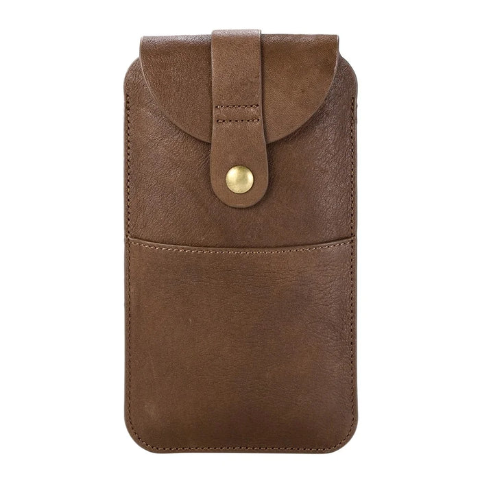 Top Layer Cowhide Leather Pouch Case for 6.5 inches Smartphone [Simple Type 2] - Brown - 1