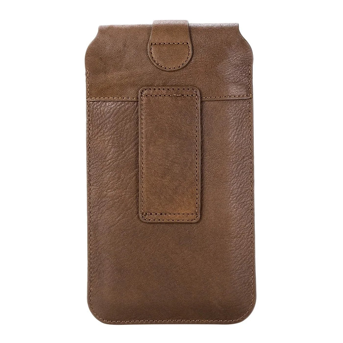 Top Layer Cowhide Leather Pouch Case for 6.5 inches Smartphone [Simple Type 2] - Brown - 2
