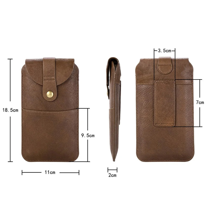 Top Layer Cowhide Leather Pouch Case for 6.5 inches Smartphone [Simple Type 2] - Brown - 3