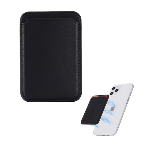 Magnetic Card Holder Phone Back Leather Card Storage Bag for iPhone 12-17 Series - Black - 1