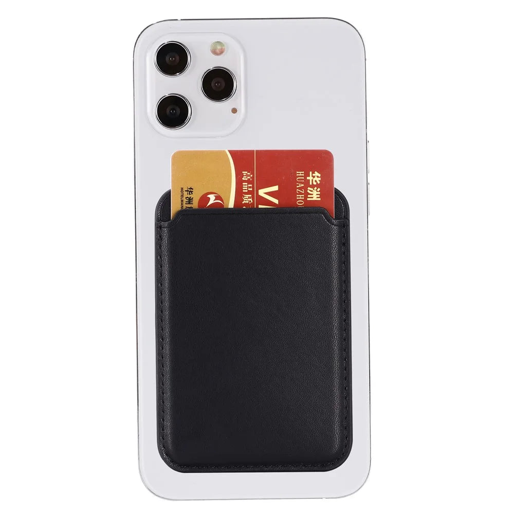 Magnetic Card Holder Phone Back Leather Card Storage Bag for iPhone 12-17 Series - Black - 4