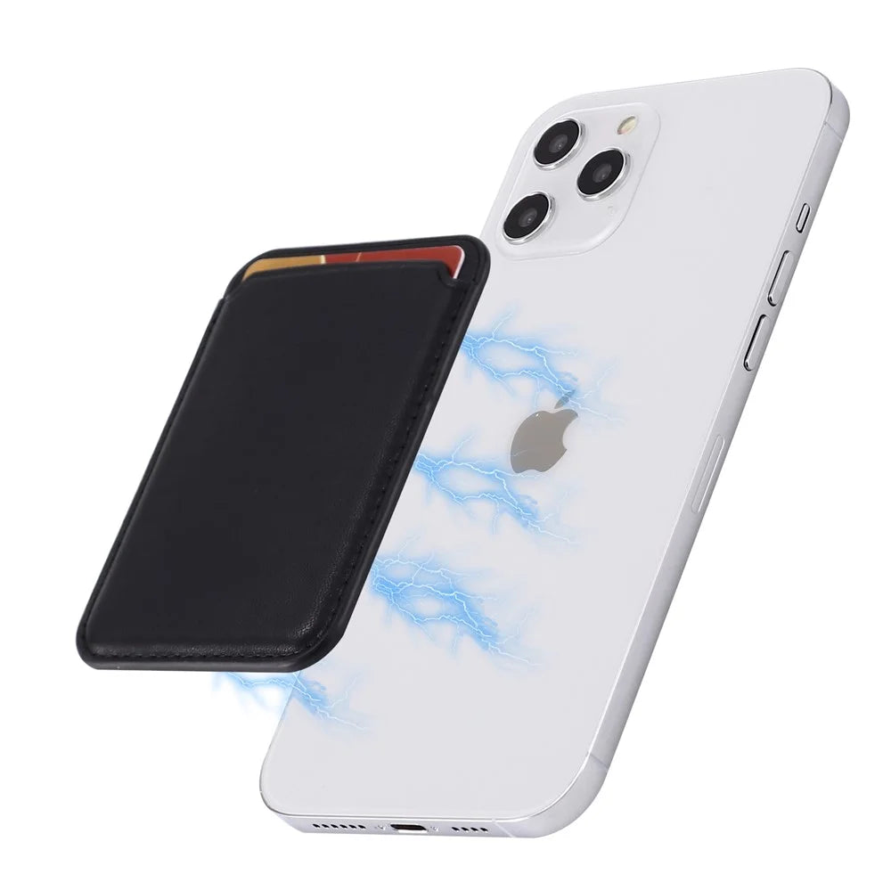 Magnetic Card Holder Phone Back Leather Card Storage Bag for iPhone 12-17 Series - Black - 5