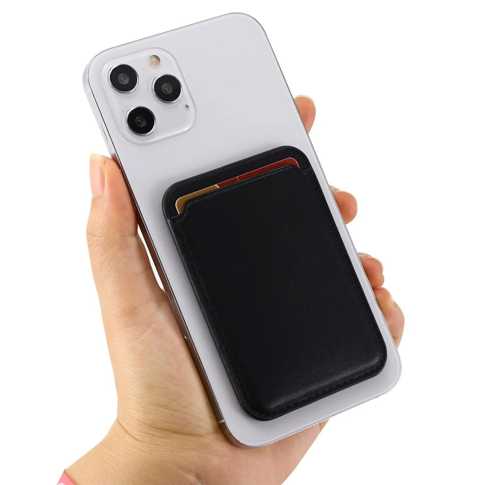 Magnetic Card Holder Phone Back Leather Card Storage Bag for iPhone 12-17 Series - Black - 6