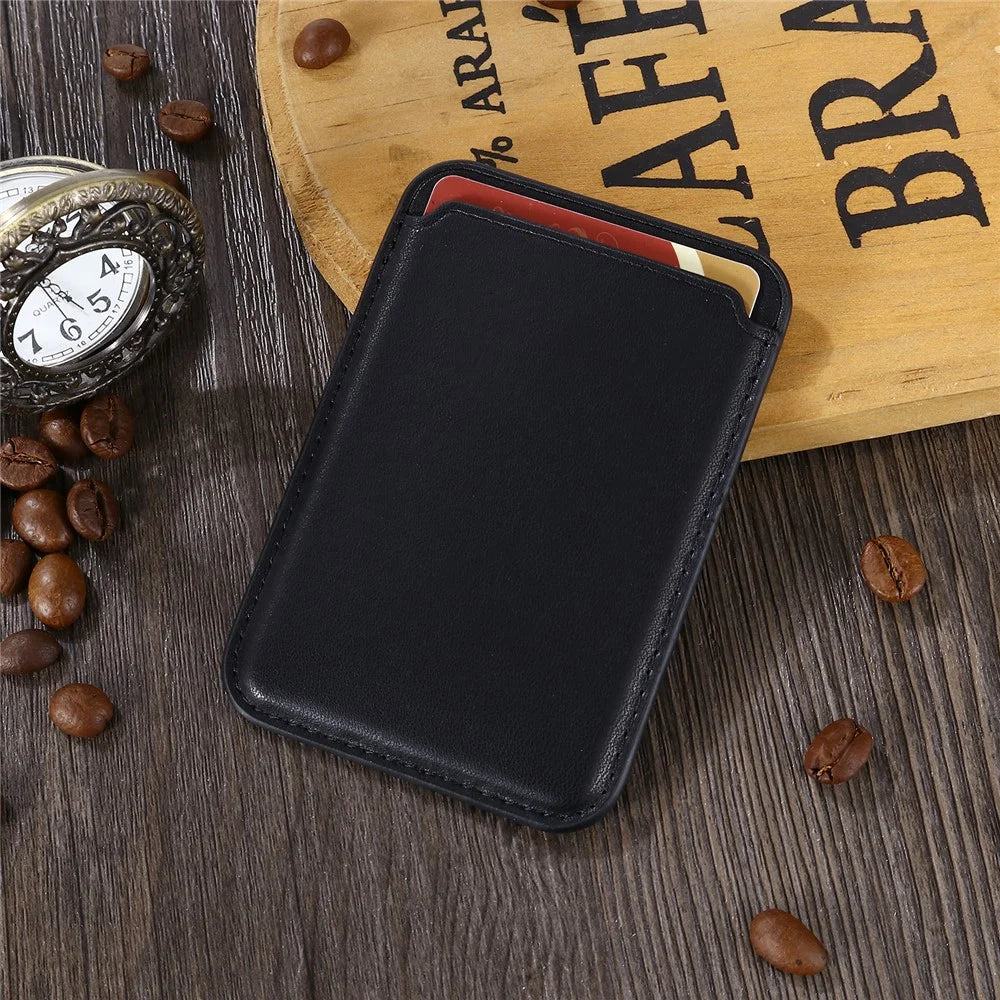 Magnetic Card Holder Phone Back Leather Card Storage Bag for iPhone 12-17 Series - Black - 7