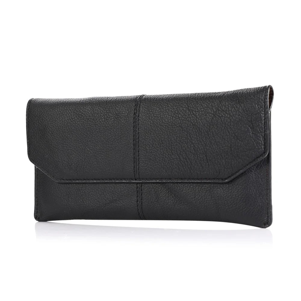 Universal Envelop Style Leather Pouch Case for iPhone 12 mini and Other Phones within 4.7 Inches- Black - 1