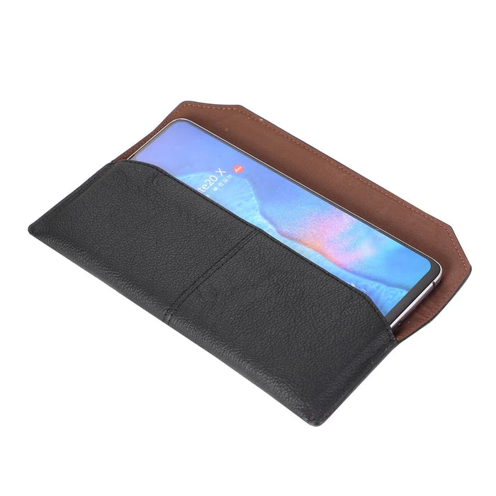 Universal Envelop Style Leather Pouch Case for iPhone 12 mini and Other Phones within 4.7 Inches- Black - 4
