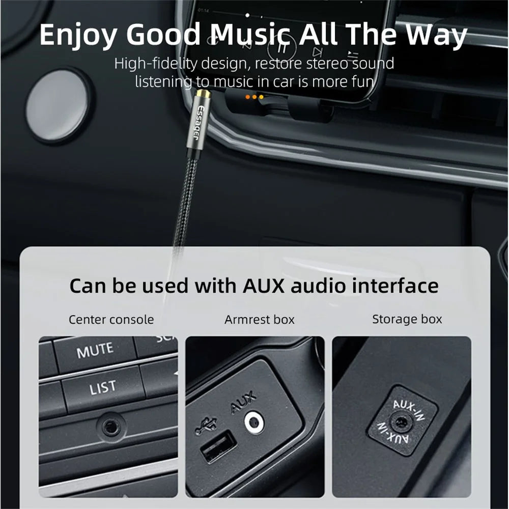 ESSAGER 3.5mm Jack Male to Male Audio AUX Cable for PC Mobile Phone Speaker, 1.5m - Black - 6
