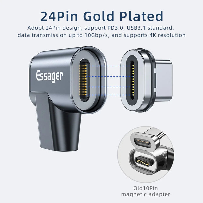 ESSAGER EZJCX-KTZ0G 24-Pin Magnetic Type-C OTG Adapter USB-C 3.1 Fast Charging Data Converter 10Gbs Data Sync Connector - 4