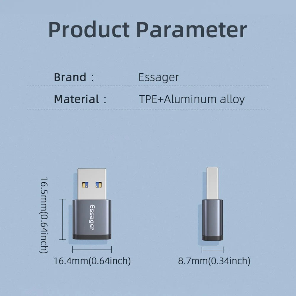 ESSAGER USB 3.0 OTG Adapter Type-C Female to USB Male Connector USB-C Charging Data Transfer Converter - 5