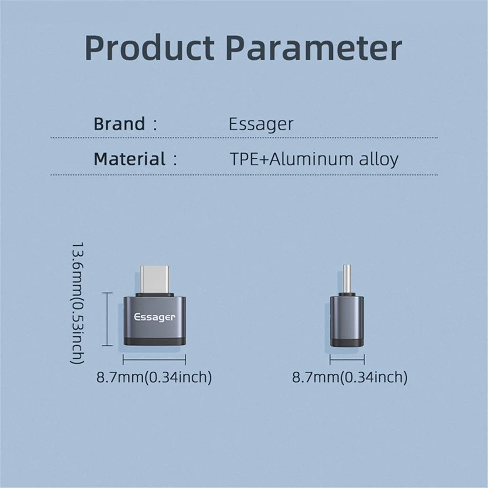 ESSAGER USB 2.0 OTG Adapter Micro USB Female to Type-C USB 3.1 Male Converter Support Charging Data Transmission - 4