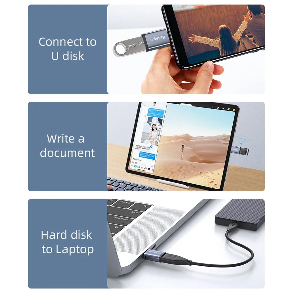 ESSAGER Mini USB 3.0 Adapter Mobile Phone USB Female to Type-C Male OTG Adapter Converter Connector - 3