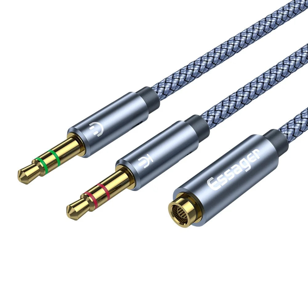 ESSAGER 0.25m 3.5mm Female to Dual 3.5mm Male Mic AUX Audio Y Splitter Cable Headphone Adapter Cord - 1