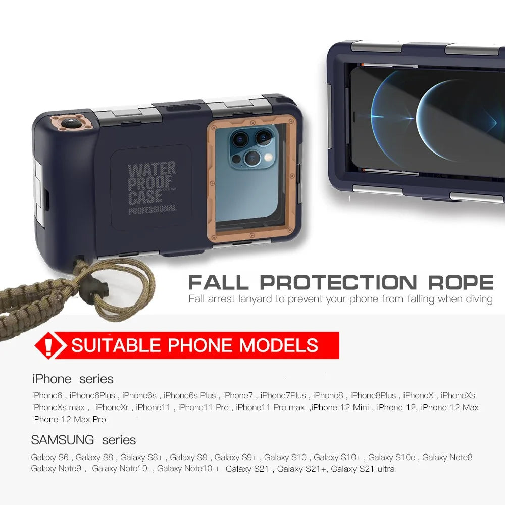SHELLBOX Diving Case II 15m Underwater Universal Full Body Phone Shell IPX8 Waterproof Cover with Anti-Lost Rope - Blue - 4