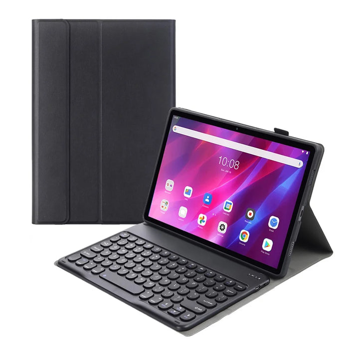 YAK10 2-in-1 Leather Stand Case with Round Keycap Bluetooth-compatible Keyboard for Lenovo Tab K10 TB-X6C6X - Black - 1