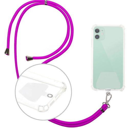 Universal Adjustable Phone Lanyard Neck Strap with 2 Tether Patches Mobile Case Accessory - Purple - 1