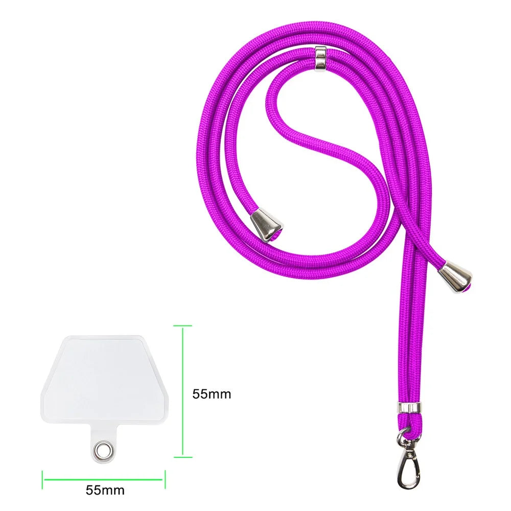 Universal Adjustable Phone Lanyard Neck Strap with 2 Tether Patches Mobile Case Accessory - Purple - 2