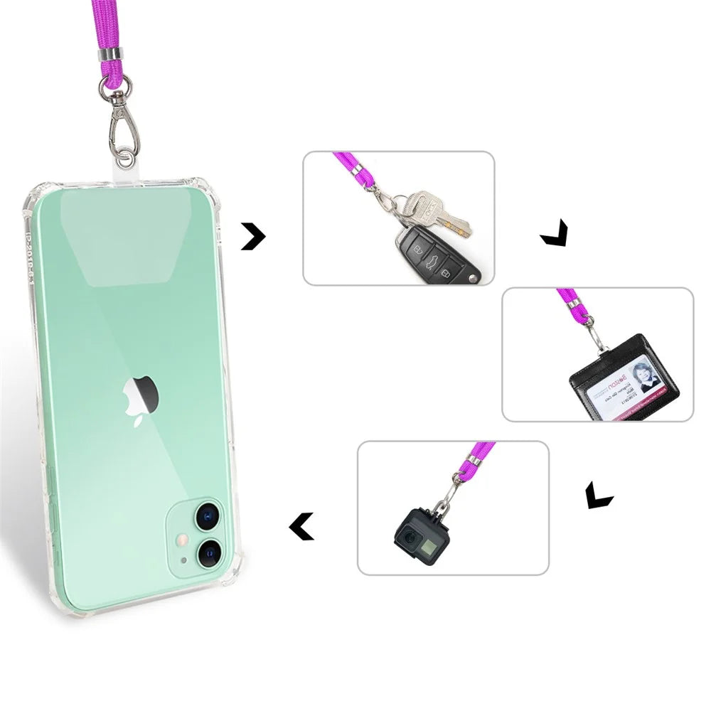 Universal Adjustable Phone Lanyard Neck Strap with 2 Tether Patches Mobile Case Accessory - Purple - 3