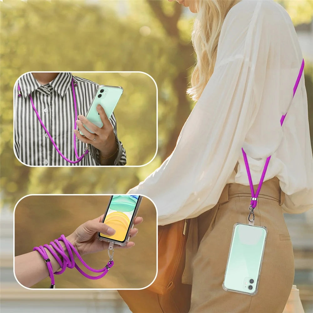 Universal Adjustable Phone Lanyard Neck Strap with 2 Tether Patches Mobile Case Accessory - Purple - 4