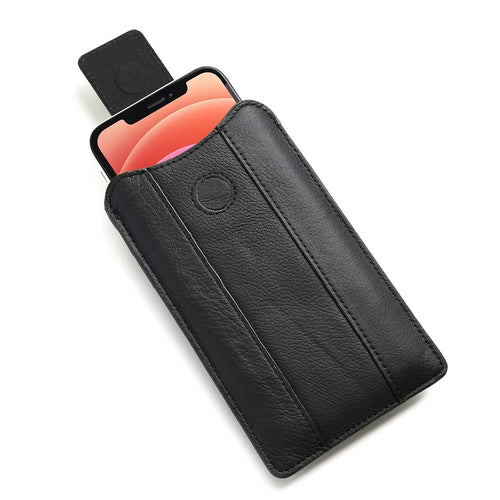 Top Layer Cowhide Adjustable Leather Mobile Phone Holster Pouch Bag Case for 5.2-6.1 inch Phone - Black - 1