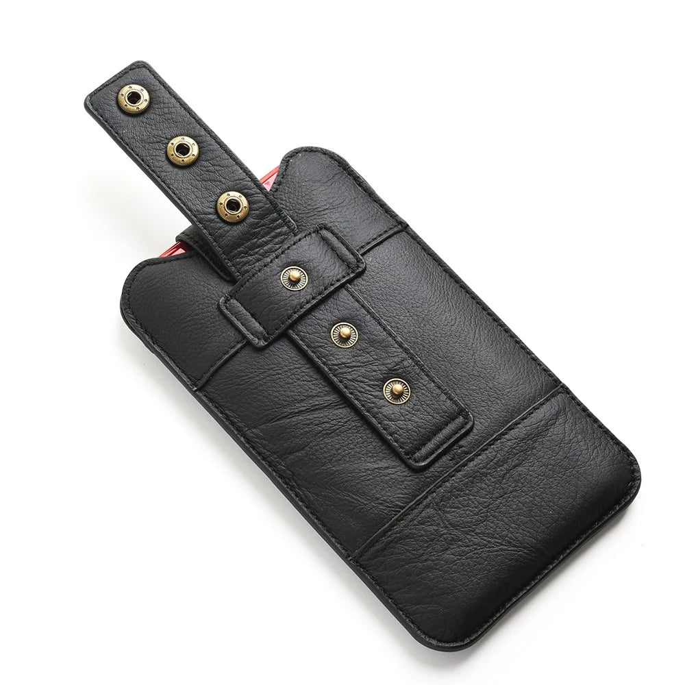 Top Layer Cowhide Adjustable Leather Mobile Phone Holster Pouch Bag Case for 5.2-6.1 inch Phone - Black - 4