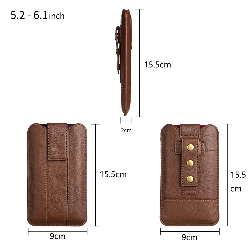 Top Layer Cowhide Adjustable Leather Mobile Phone Holster Pouch Bag Case for 5.2-6.1 inch Phone - Black - 7