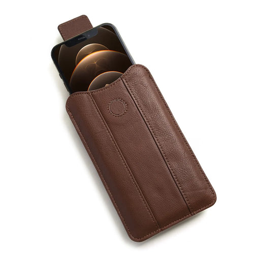 Top Layer Cowhide Leather Cell Phone Belt Clip Holster Cover Pouch Case Waist Bag for 5.5-6.5 inch Phone - Coffee - 1