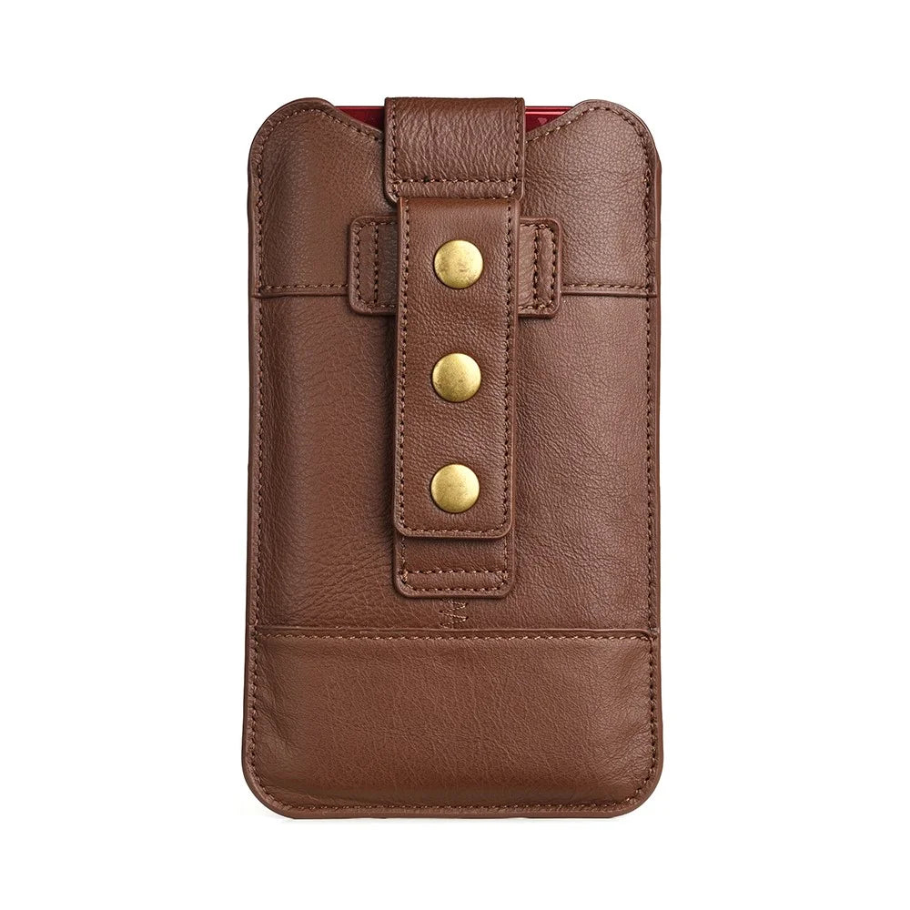 Top Layer Cowhide Leather Cell Phone Belt Clip Holster Cover Pouch Case Waist Bag for 5.5-6.5 inch Phone - Coffee - 3