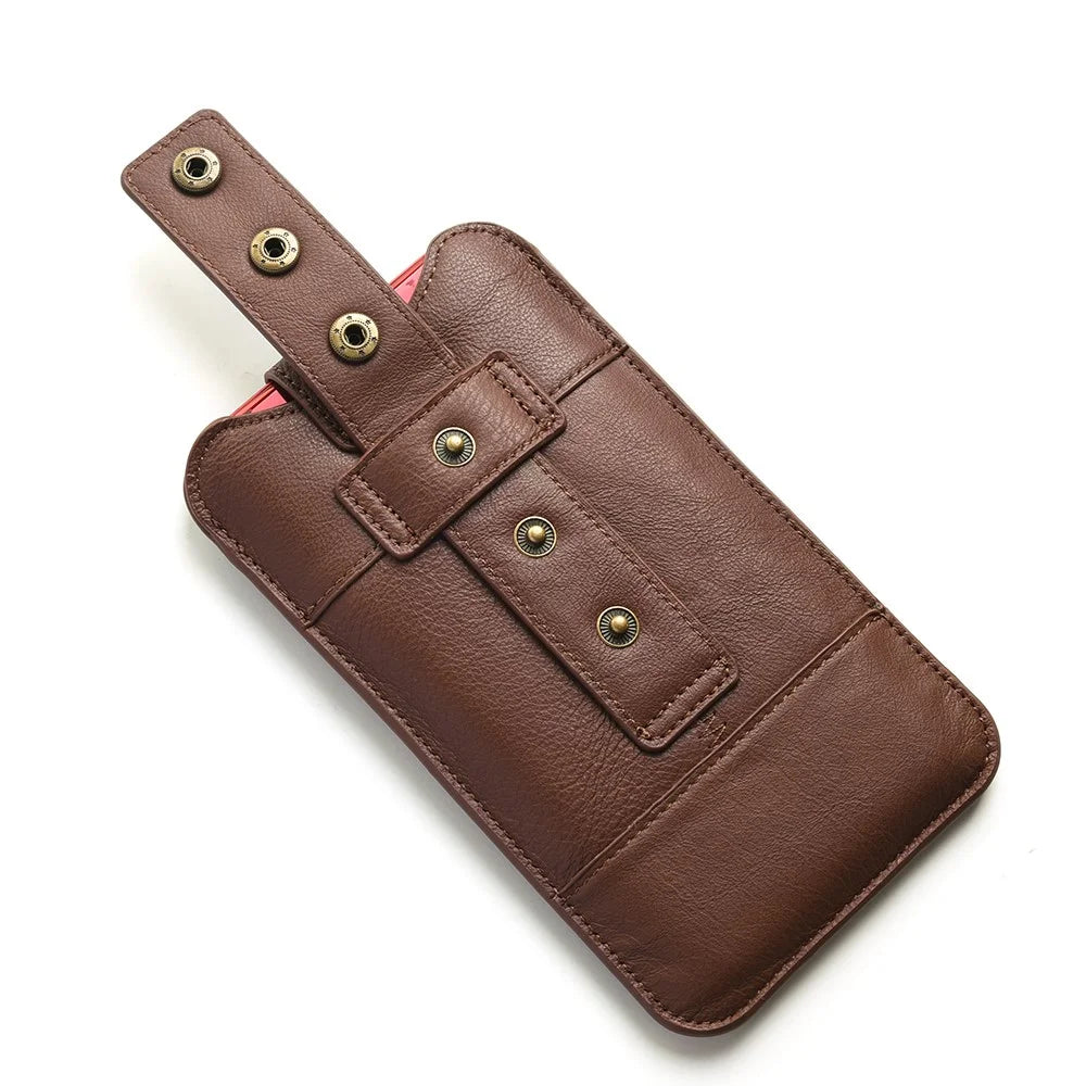 Top Layer Cowhide Leather Cell Phone Belt Clip Holster Cover Pouch Case Waist Bag for 5.5-6.5 inch Phone - Coffee - 4
