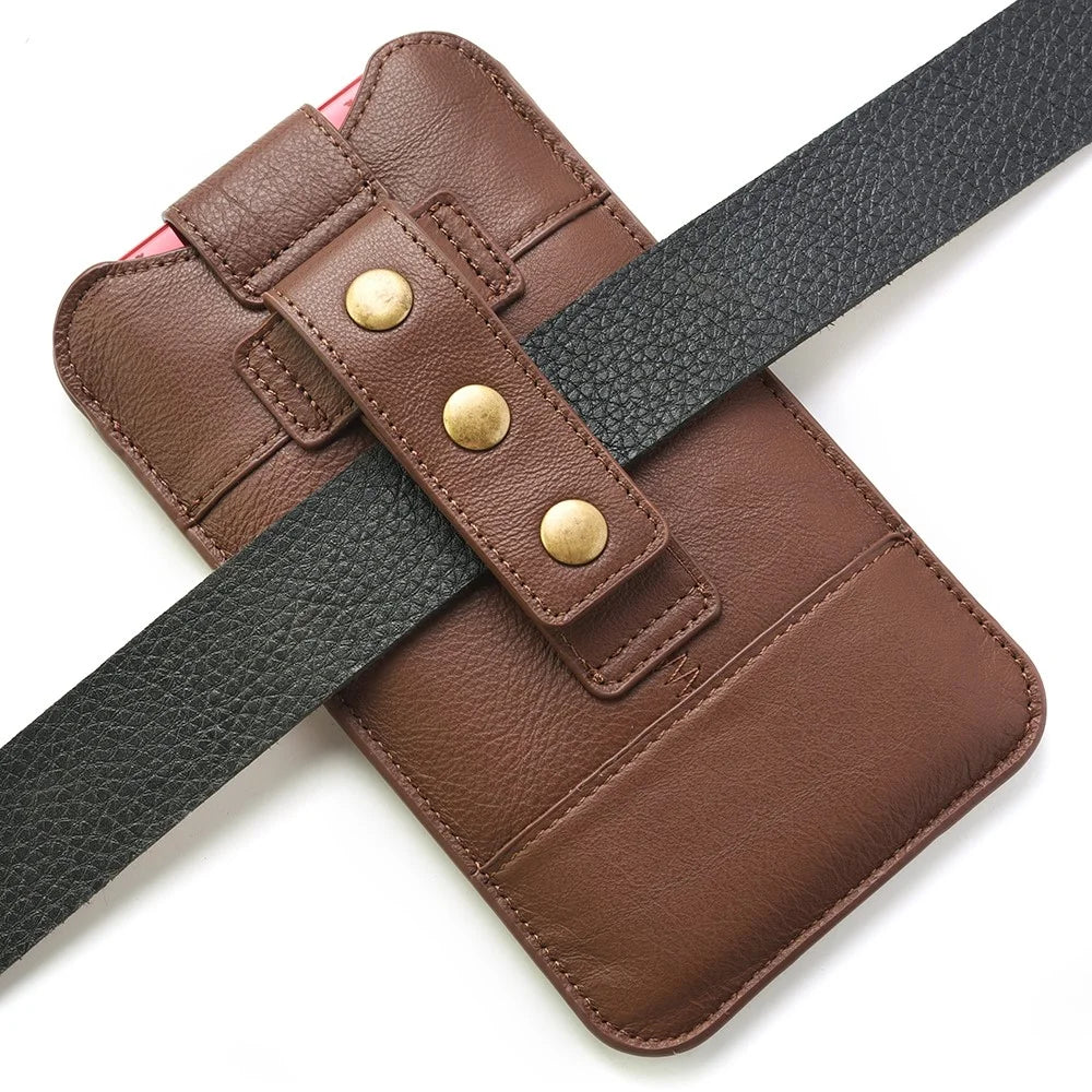 Top Layer Cowhide Leather Cell Phone Belt Clip Holster Cover Pouch Case Waist Bag for 5.5-6.5 inch Phone - Coffee - 6