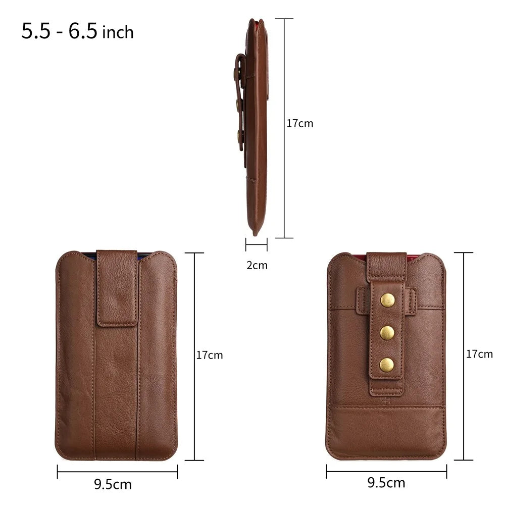 Top Layer Cowhide Leather Cell Phone Belt Clip Holster Cover Pouch Case Waist Bag for 5.5-6.5 inch Phone - Coffee - 7