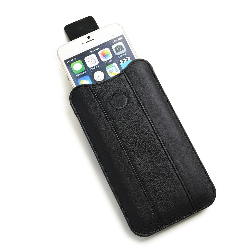 Top Layer Cowhide Leather 5.8-6.7 inch Mobile Phone Vertical Flip Holster Waist Bag Cover Pouch - Black - 1