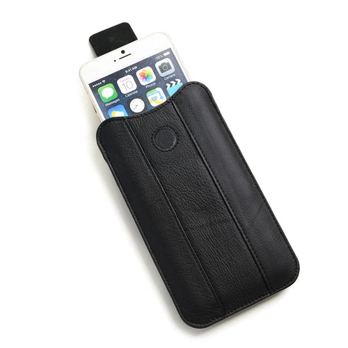 Top Layer Cowhide Leather 5.8-6.7 inch Mobile Phone Vertical Flip Holster Waist Bag Cover Pouch - Black - 1