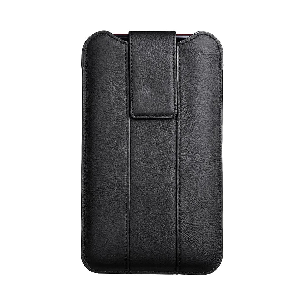 Top Layer Cowhide Leather 6.4-7.2 inch Mobile Phone Waist Belt Clip Bag Vertical Holster Pouch - Black - 2