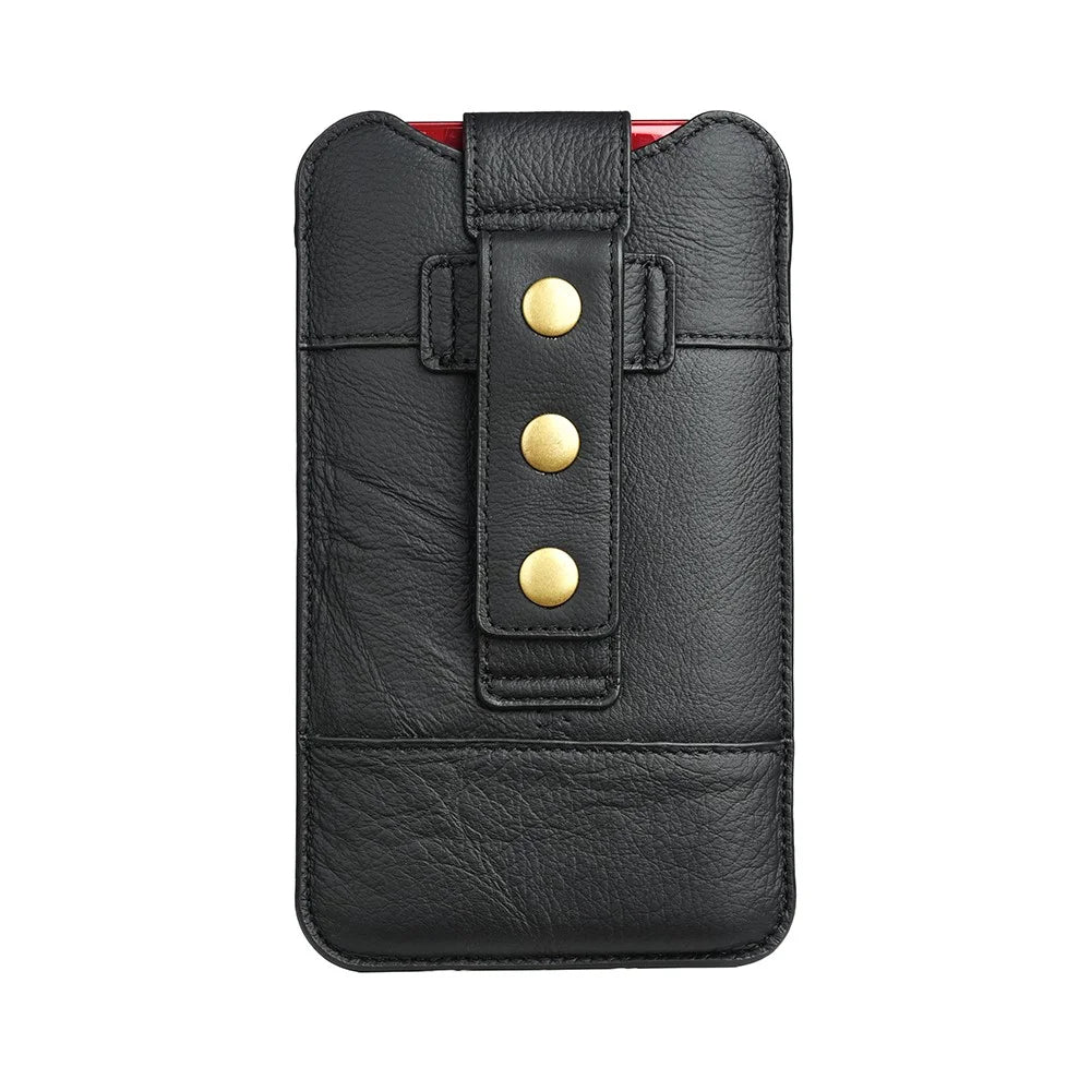Top Layer Cowhide Leather 6.4-7.2 inch Mobile Phone Waist Belt Clip Bag Vertical Holster Pouch - Black - 3
