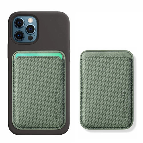 Carbon Fiber Texture Magnetic Absorption PU Leather Credit Card Slot Holder for iPhone 12 / 13 Series - Green - 1