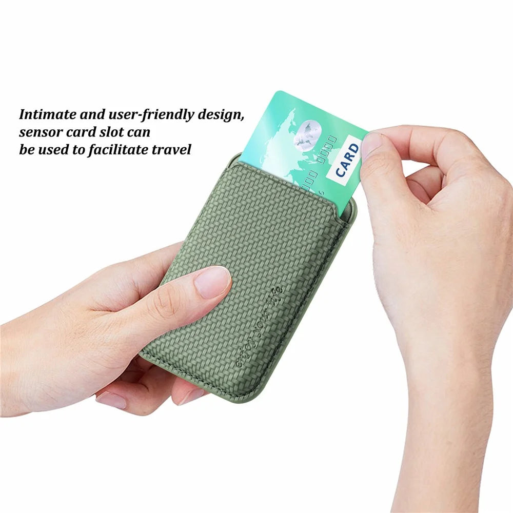 Carbon Fiber Texture Magnetic Absorption PU Leather Credit Card Slot Holder for iPhone 12 / 13 Series - Green - 2