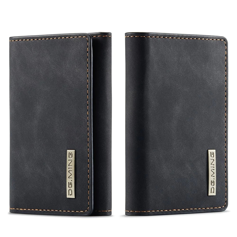 DG.MING M1 Series PU Leather Magnetic Absorption Closure Tri-Fold Pocket Wallet Cash Card Holder Coin Purse - Black - 1