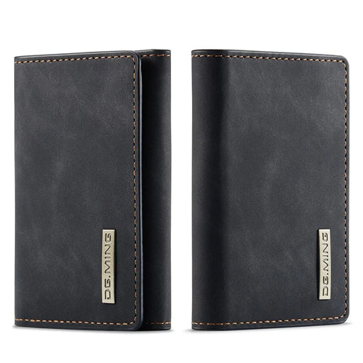 DG.MING M1 Series PU Leather Magnetic Absorption Closure Tri-Fold Pocket Wallet Cash Card Holder Coin Purse - Black - 1