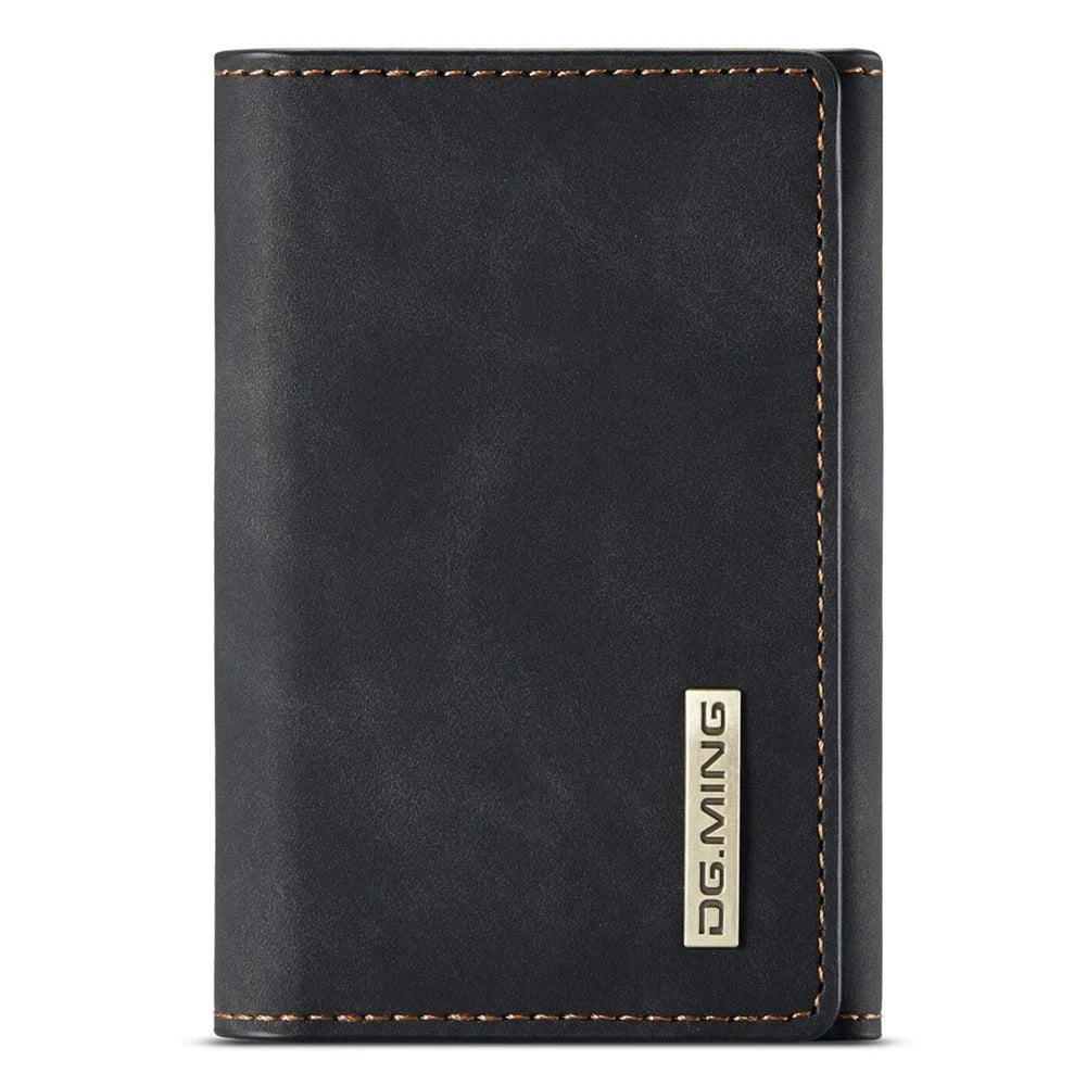DG.MING M1 Series PU Leather Magnetic Absorption Closure Tri-Fold Pocket Wallet Cash Card Holder Coin Purse - Black - 2
