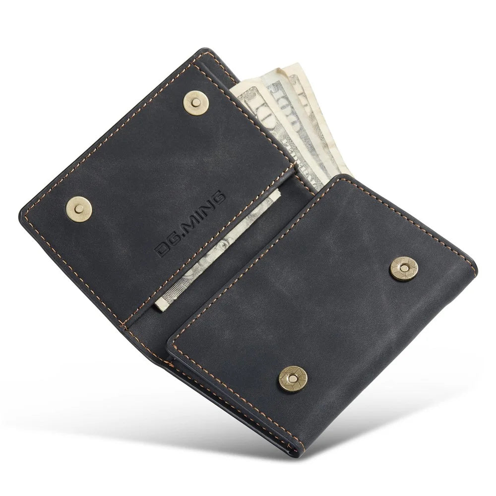 DG.MING M1 Series PU Leather Magnetic Absorption Closure Tri-Fold Pocket Wallet Cash Card Holder Coin Purse - Black - 4