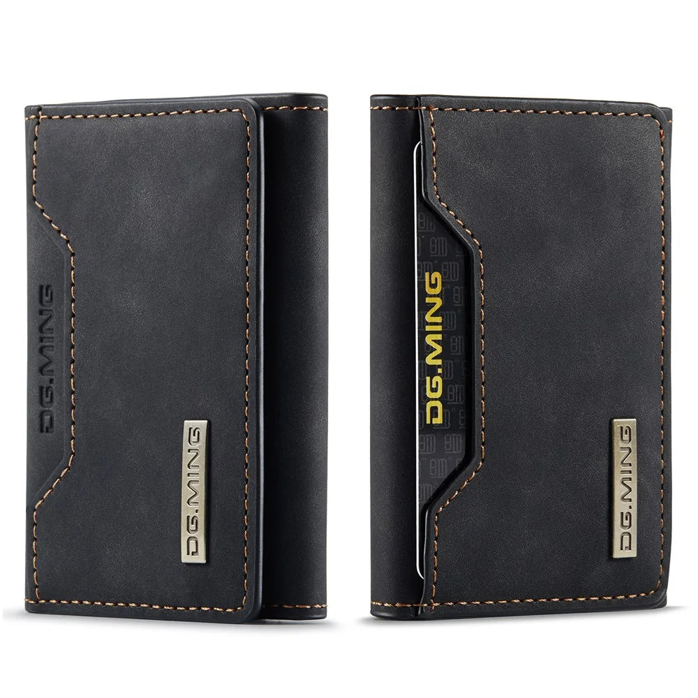 DG.MING M2 Series PU Leather Tri-Fold Multiple Card Slots Holder Pocket Purse - Black - 1