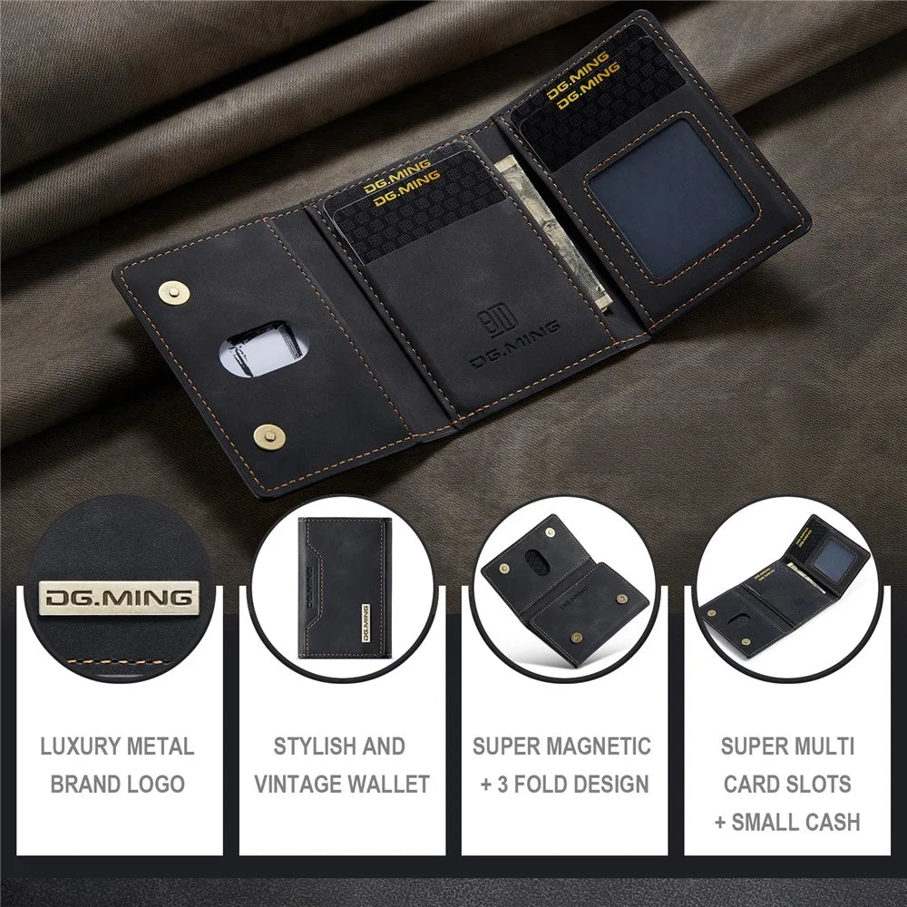 DG.MING M2 Series PU Leather Tri-Fold Multiple Card Slots Holder Pocket Purse - Black - 5