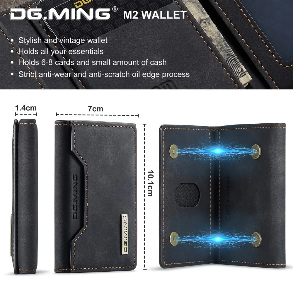 DG.MING M2 Series PU Leather Tri-Fold Multiple Card Slots Holder Pocket Purse - Black - 7