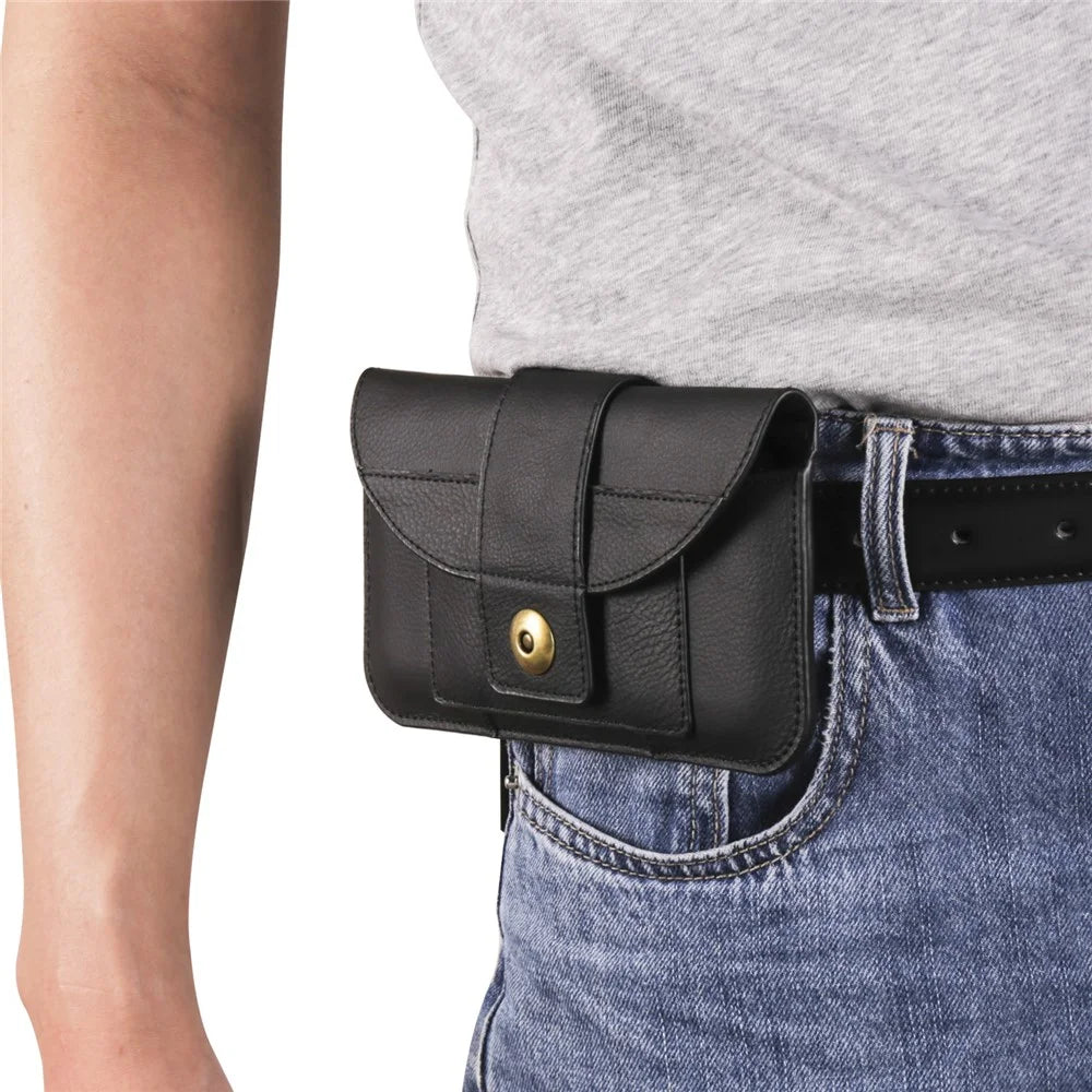 Horizontal Style Cowhide Leather Waist Belt Loop Phone Case Mobile Bag Pouch for 7.2-inch Phone - Black - 5