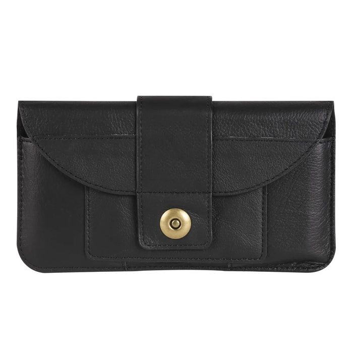 6.7-inch Phone Bag Cowhide Leather Horizontal Style Waist Belt Phone Pouch - Black - 3